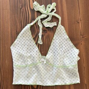 Cider Halter Bralette Top Size S Green White